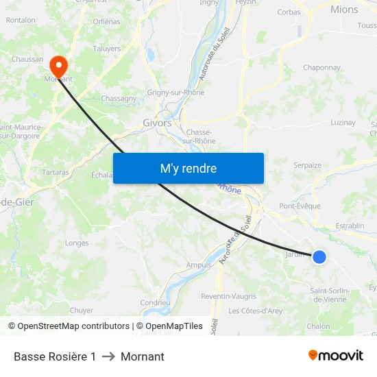 Basse Rosière 1 to Mornant map