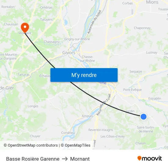 Basse Rosière Garenne to Mornant map