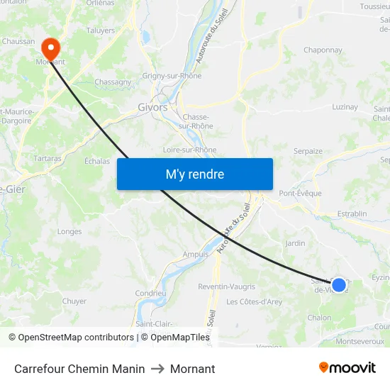 Carrefour Chemin Manin to Mornant map