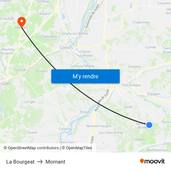 La Bourgeat to Mornant map