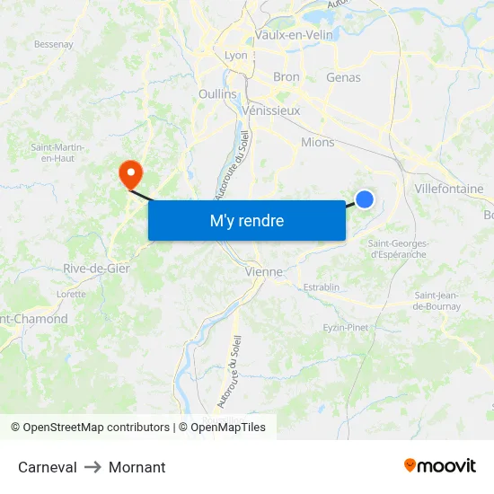 Carneval to Mornant map