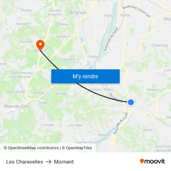 Les Charavelles to Mornant map