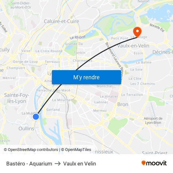 Bastéro - Aquarium to Vaulx en Velin map