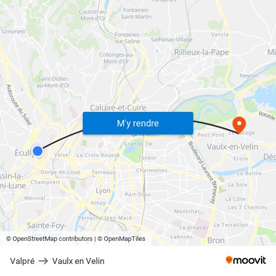 Valpré to Vaulx en Velin map