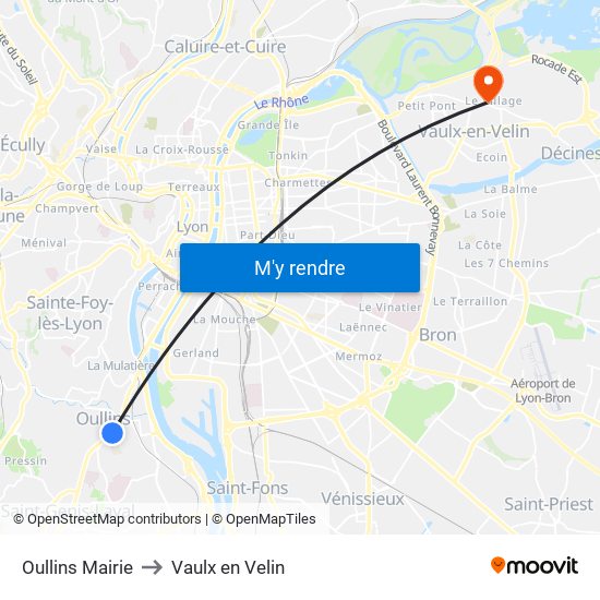 Oullins Mairie to Vaulx en Velin map