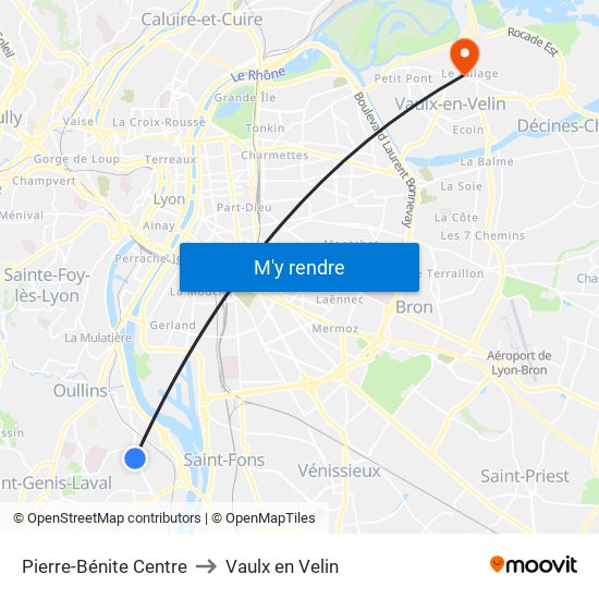 Pierre-Bénite Centre to Vaulx en Velin map