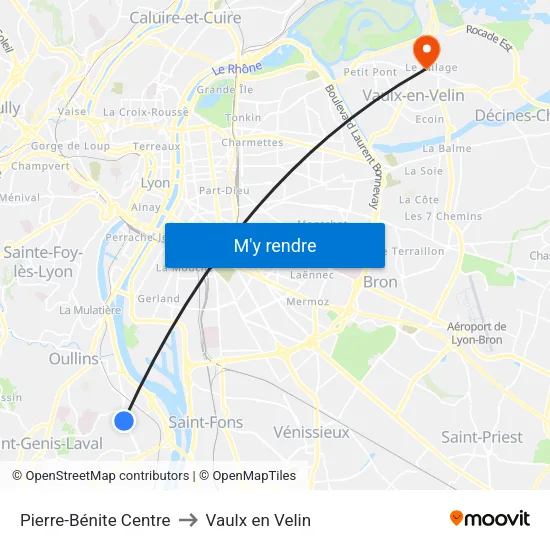 Pierre-Bénite Centre to Vaulx en Velin map