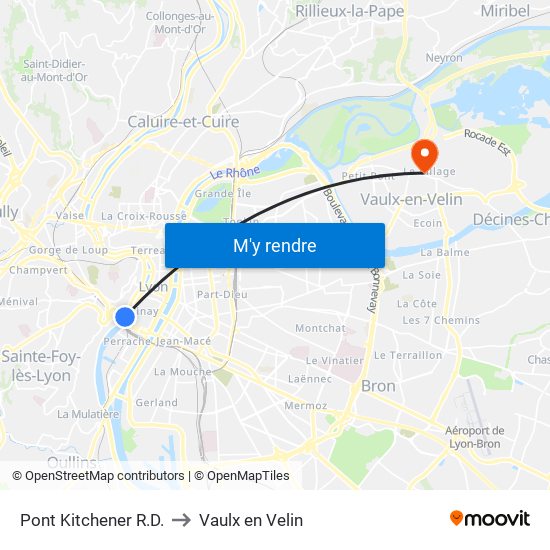 Pont Kitchener R.D. to Vaulx en Velin map