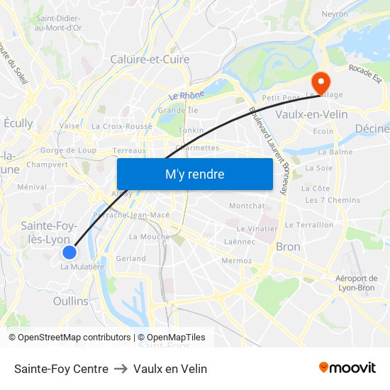 Sainte-Foy Centre to Vaulx en Velin map