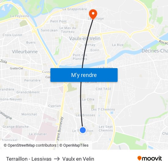 Terraillon - Lessivas to Vaulx en Velin map