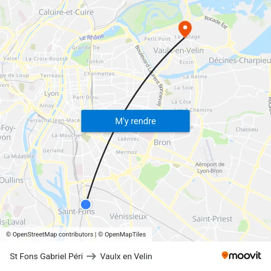 St Fons Gabriel Péri to Vaulx en Velin map