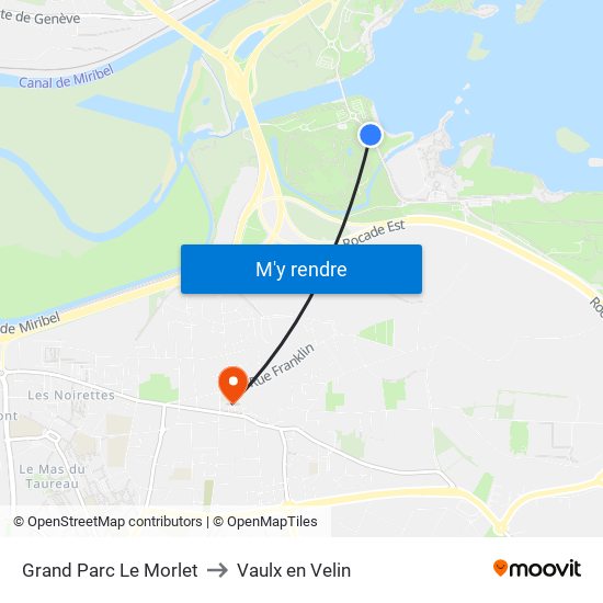 Grand Parc Le Morlet to Vaulx en Velin map