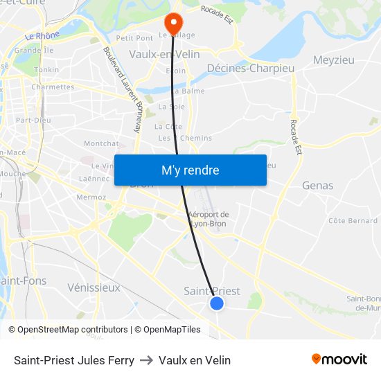 Saint-Priest Jules Ferry to Vaulx en Velin map