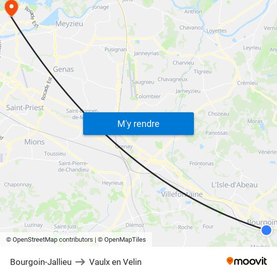 Bourgoin-Jallieu to Vaulx en Velin map