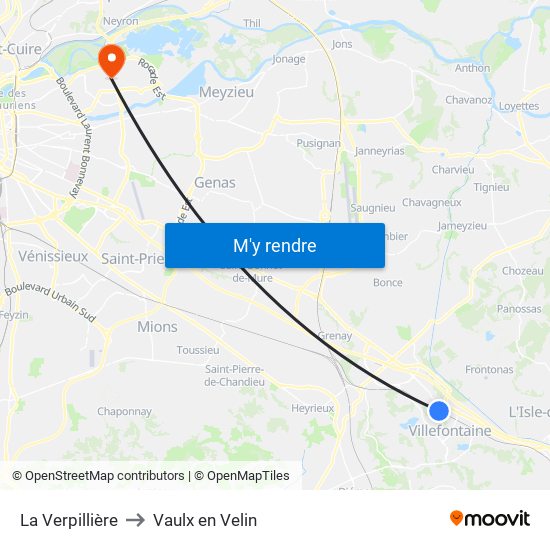 La Verpillière to Vaulx en Velin map