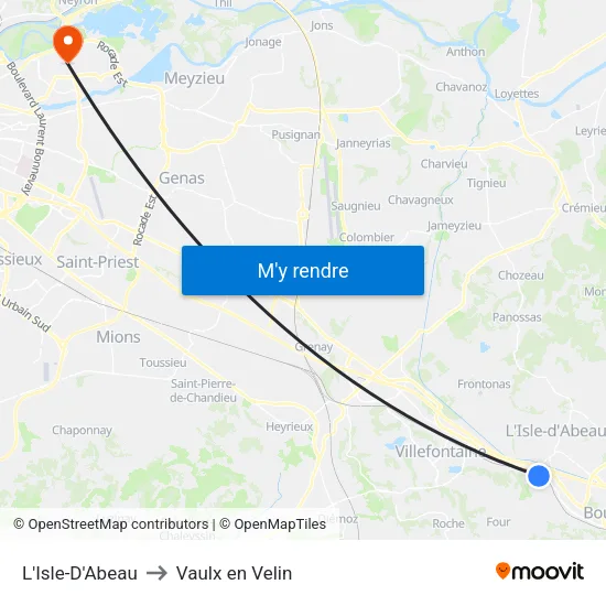 L'Isle-D'Abeau to Vaulx en Velin map