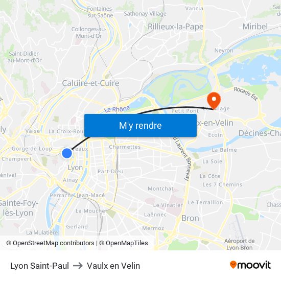 Lyon Saint-Paul to Vaulx en Velin map