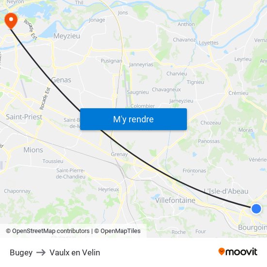 Bugey to Vaulx en Velin map