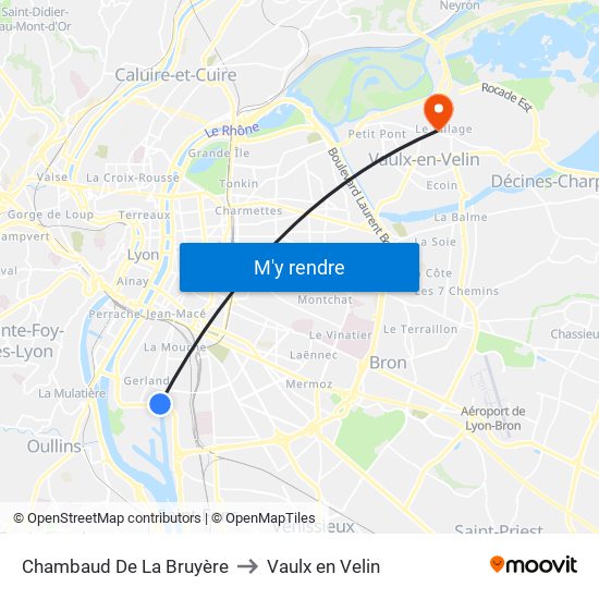 Chambaud De La Bruyère to Vaulx en Velin map