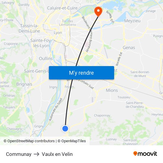 Communay to Vaulx en Velin map