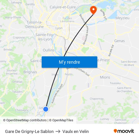 Gare De Grigny-Le Sablon to Vaulx en Velin map