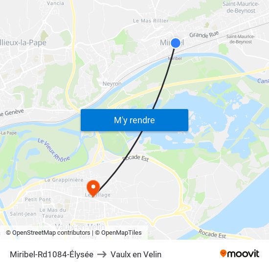 Miribel-Rd1084-Élysée to Vaulx en Velin map