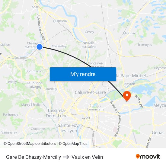 Gare De Chazay-Marcilly to Vaulx en Velin map