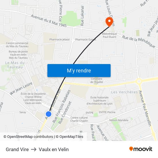 Grand Vire to Vaulx en Velin map
