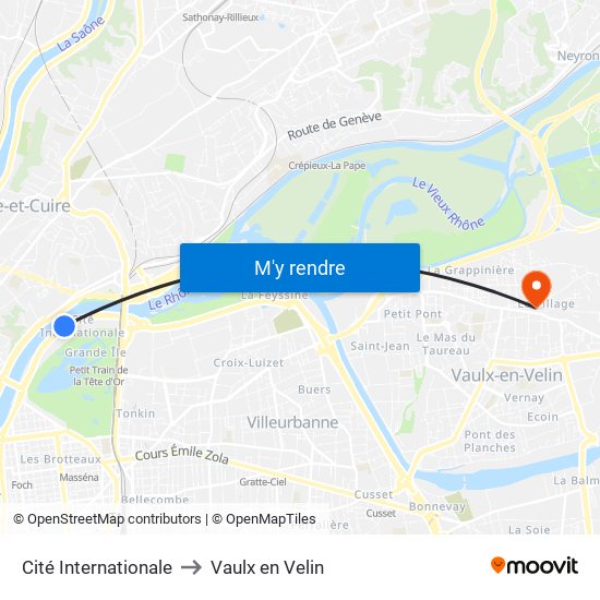 Cité Internationale to Vaulx en Velin map