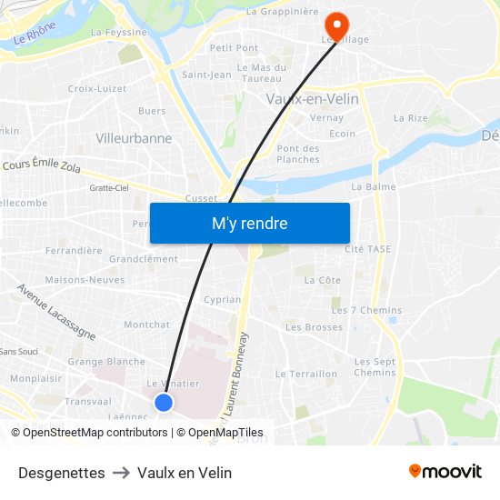 Desgenettes to Vaulx en Velin map
