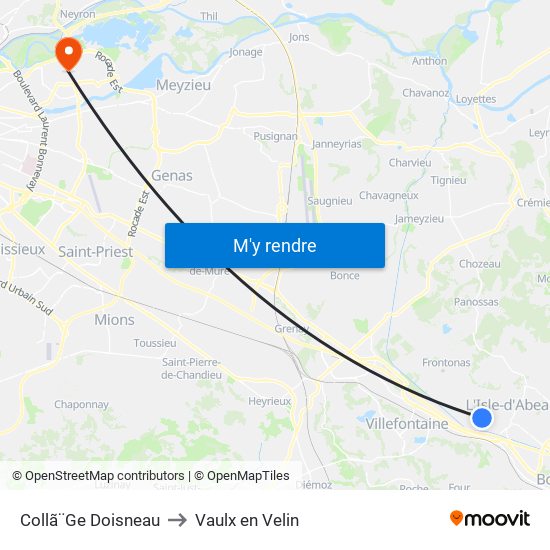 Collã¨Ge Doisneau to Vaulx en Velin map