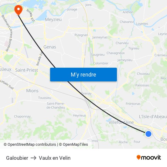 Galoubier to Vaulx en Velin map