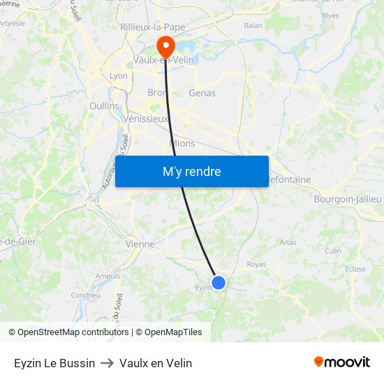 Eyzin Le Bussin to Vaulx en Velin map