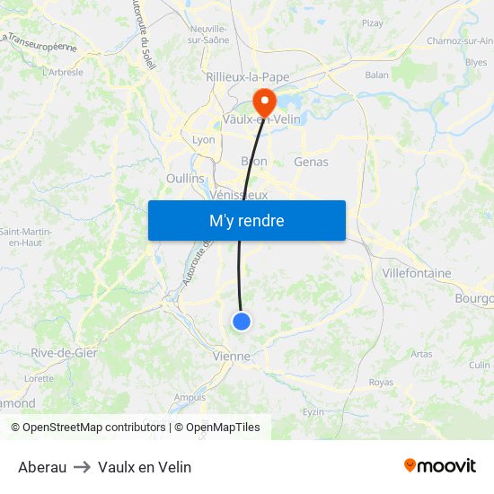 Aberau to Vaulx en Velin map