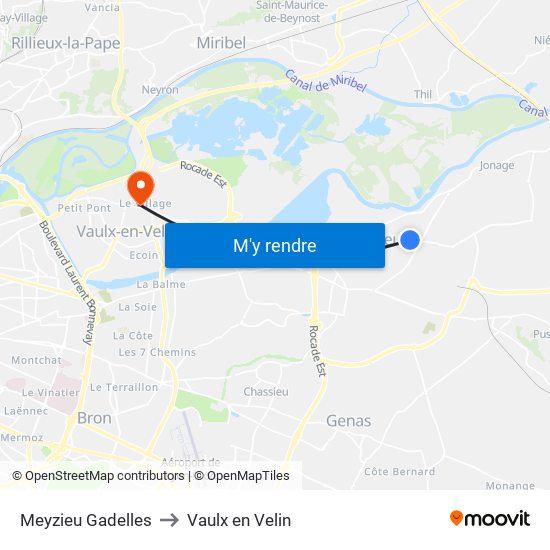 Meyzieu Gadelles to Vaulx en Velin map