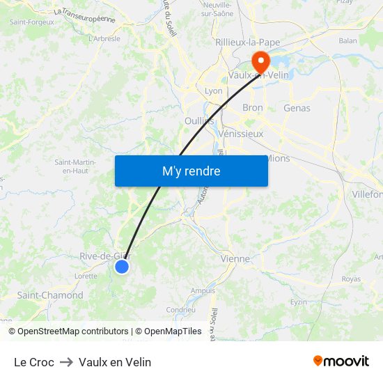 Le Croc to Vaulx en Velin map