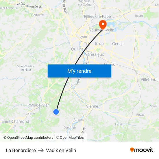 La Benardière to Vaulx en Velin map