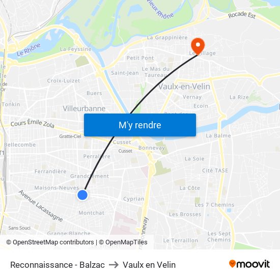 Reconnaissance - Balzac to Vaulx en Velin map
