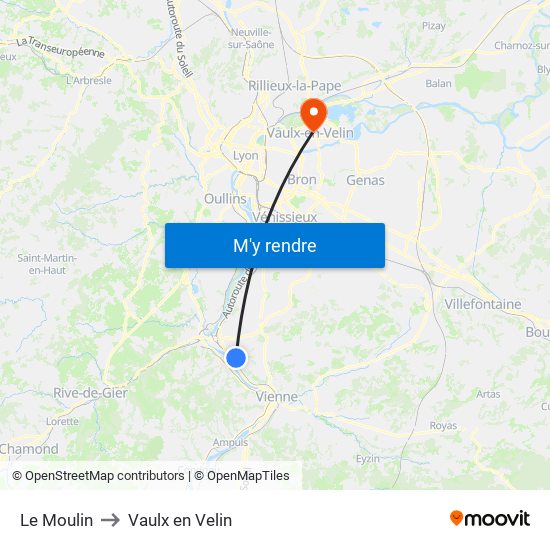 Le Moulin to Vaulx en Velin map