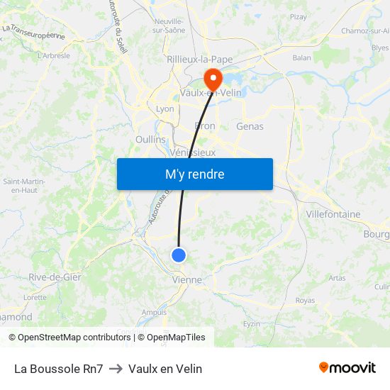 La Boussole Rn7 to Vaulx en Velin map