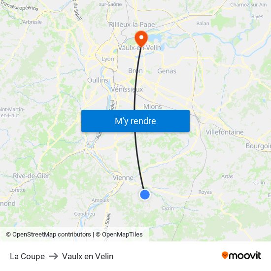 La Coupe to Vaulx en Velin map