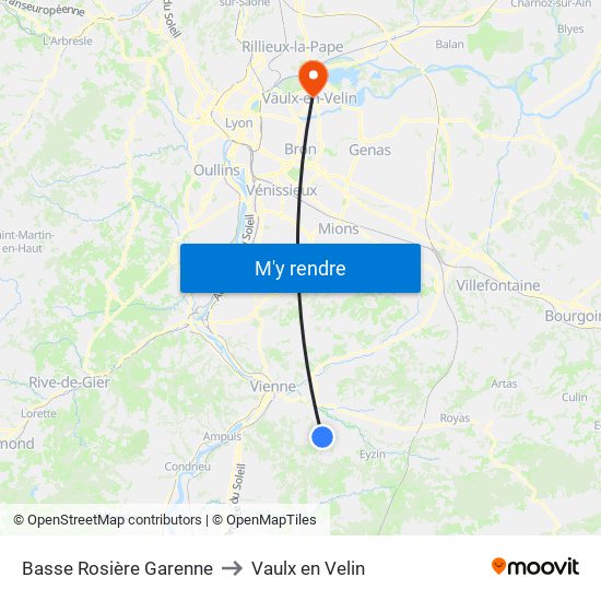 Basse Rosière Garenne to Vaulx en Velin map