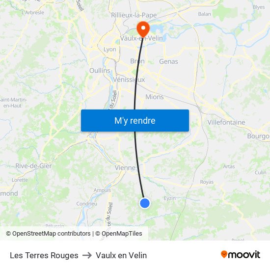 Les Terres Rouges to Vaulx en Velin map