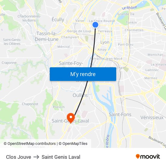 Clos Jouve to Saint Genis Laval map