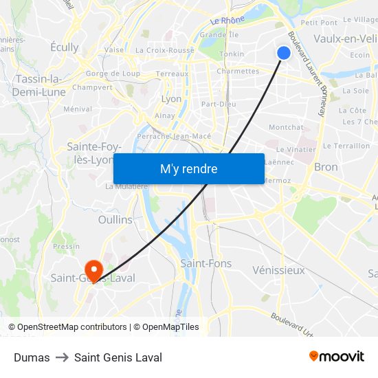 Dumas to Saint Genis Laval map