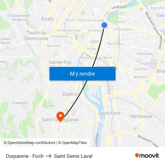 Duquesne - Foch to Saint Genis Laval map