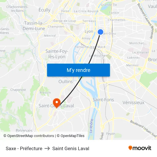 Saxe - Préfecture to Saint Genis Laval map