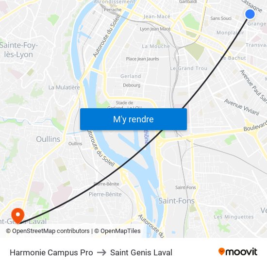 Harmonie Campus Pro to Saint Genis Laval map