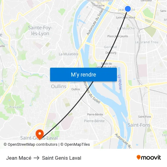 Jean Macé to Saint Genis Laval map
