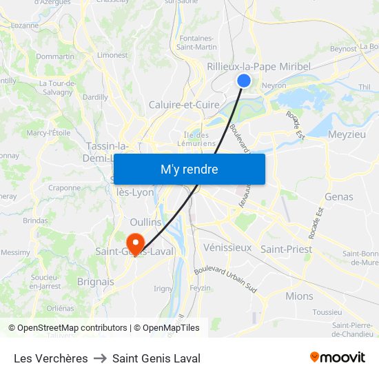 Les Verchères to Saint Genis Laval map